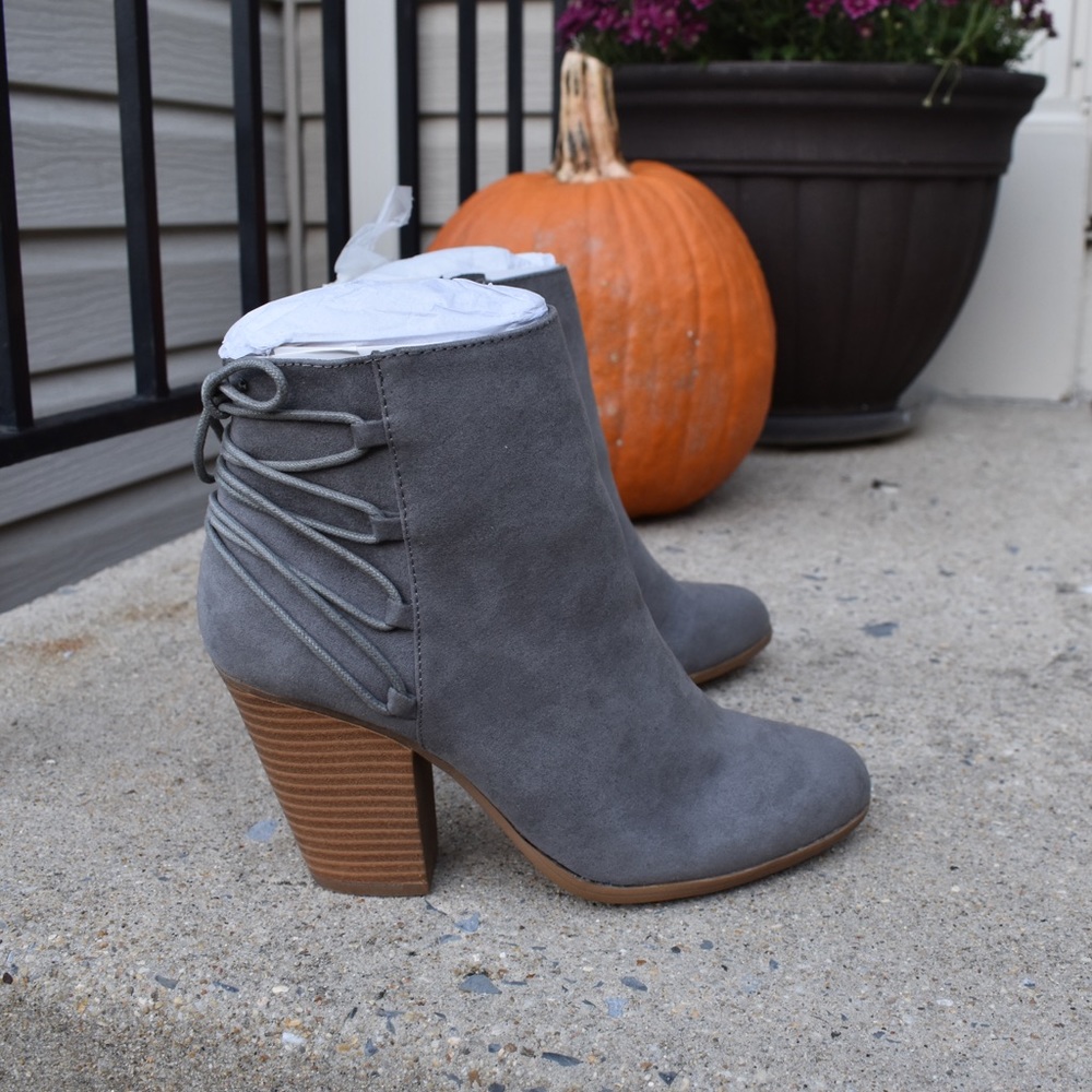Tie Back Heeled Ankle Bootie|Light Grey|BRAND NEW